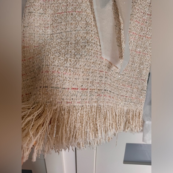 BNWT Zara Sequins Tweed Fringes Vest Sheer Organza Neck tie women’s blouse top M - Picture 8 of 10